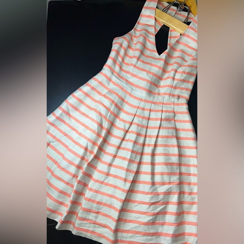 Banana Republic Coral Striped Linen Fit & Flare Dress Size 4 (S) EUC